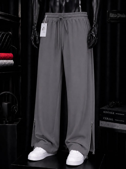 Pantalon large gris zips chevilles