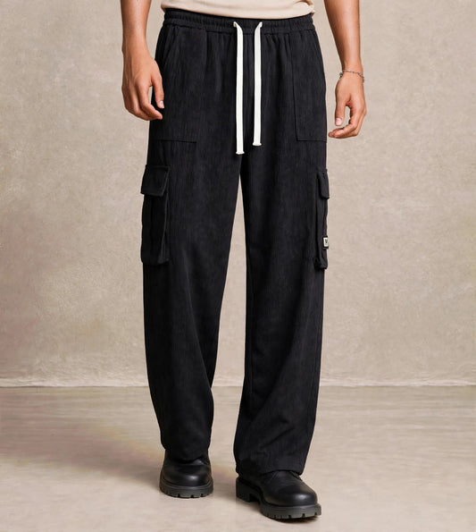 Pantalon cargo noir velours côtelé — Tendressa