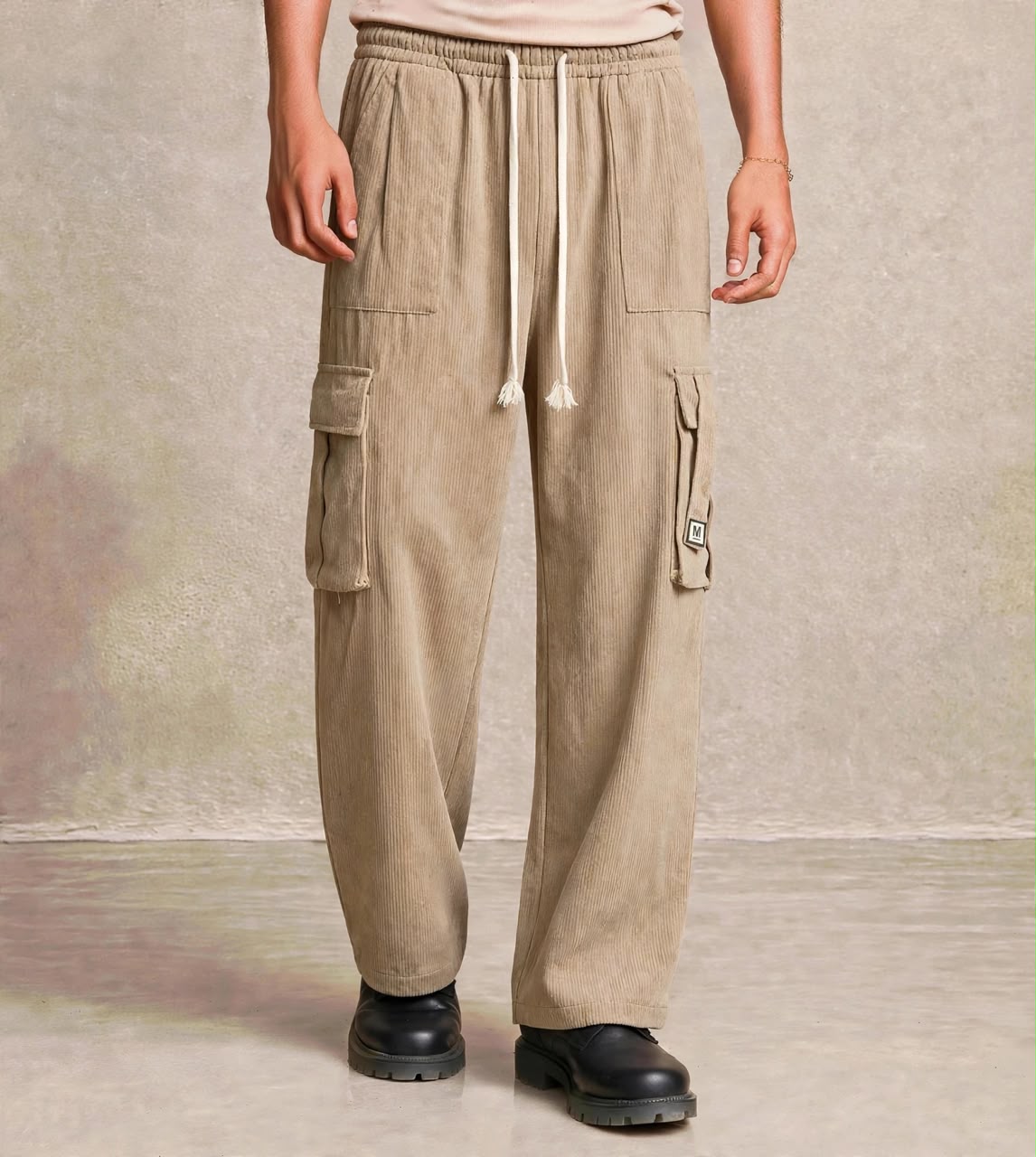 Pantalon cargo beige velours côtelé — Tendressa