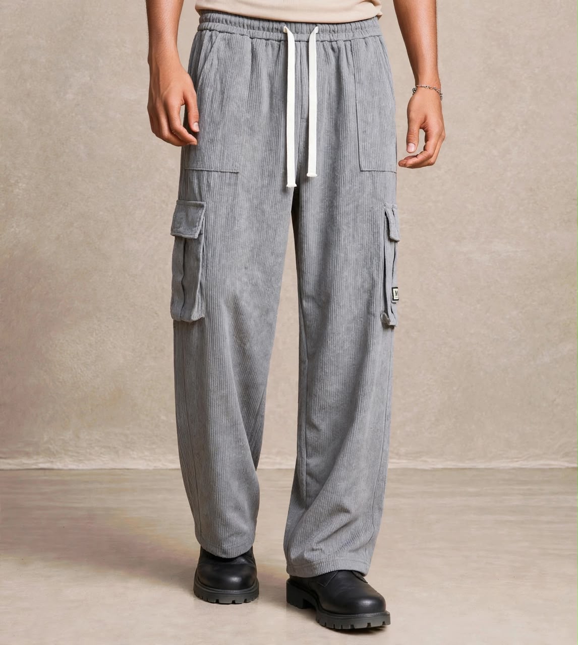 Pantalon cargo gris velours côtelé — Tendressa
