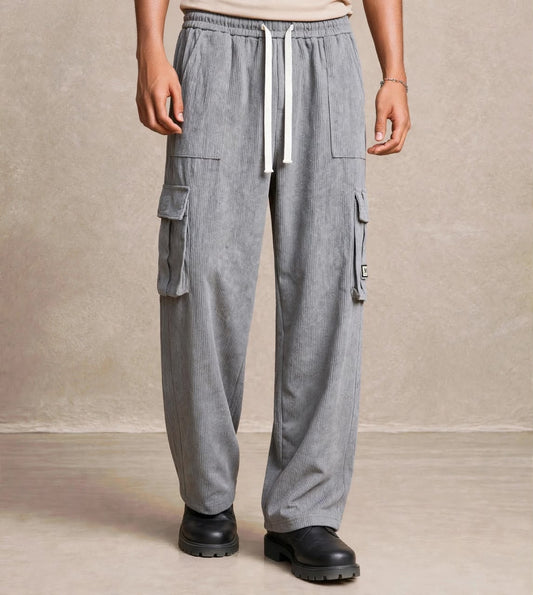 Pantalon cargo gris velours côtelé — Tendressa