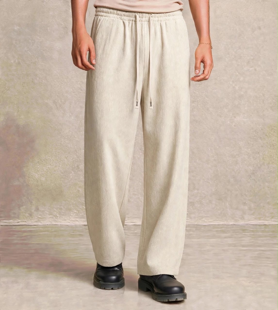 Pantalon large ivoire velours côtelé — Tendressa