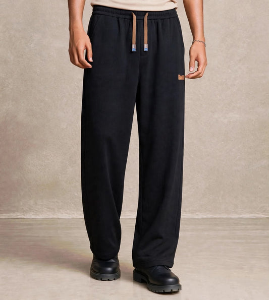 Pantalon large noir velours côtelé cordons — Tendressa