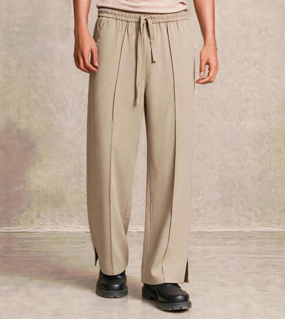 Pantalon large homme taille élastique cordon - Beige