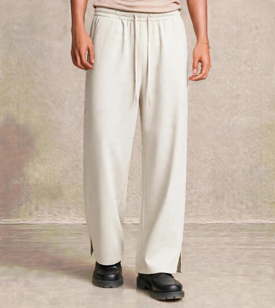 Pantalon large homme taille élastique cordon - Écru