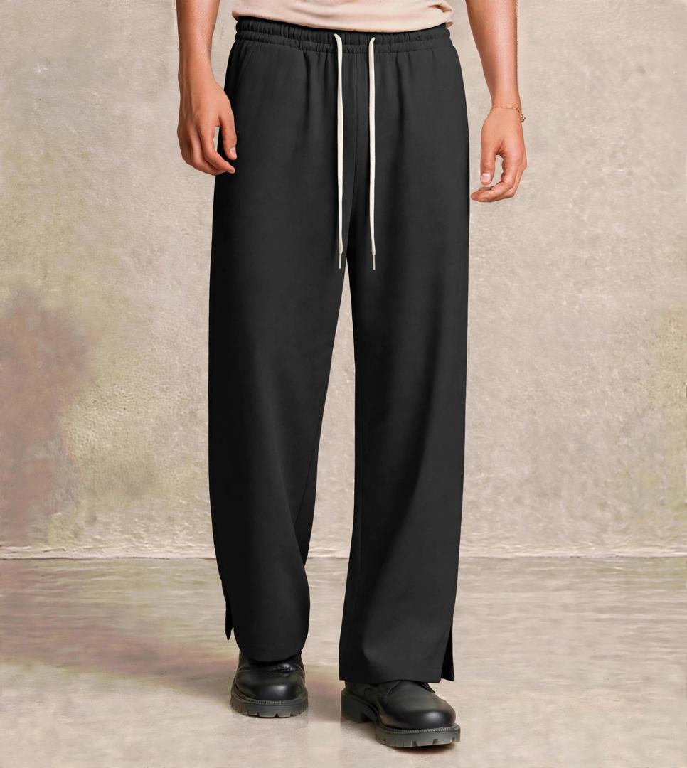 Pantalon large homme taille élastique cordon - Noir