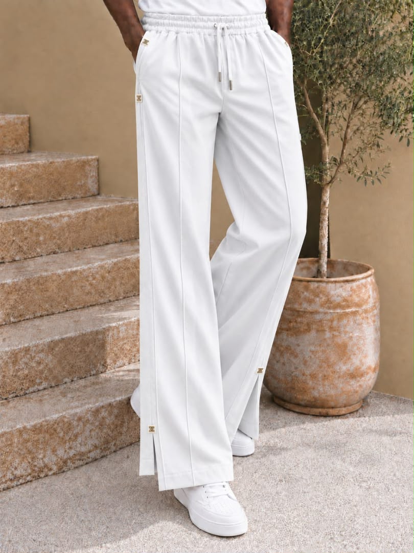 Pantalon large à cordon et fentes latérales