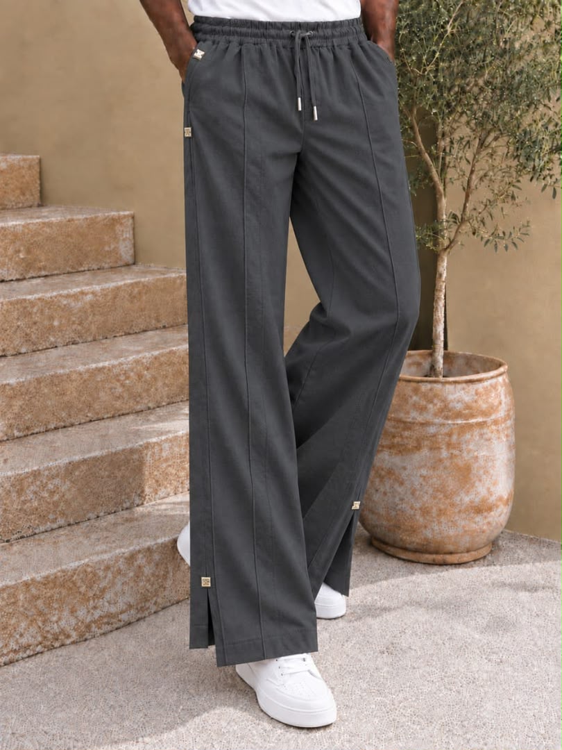 Pantalon large à cordon et fentes latérales