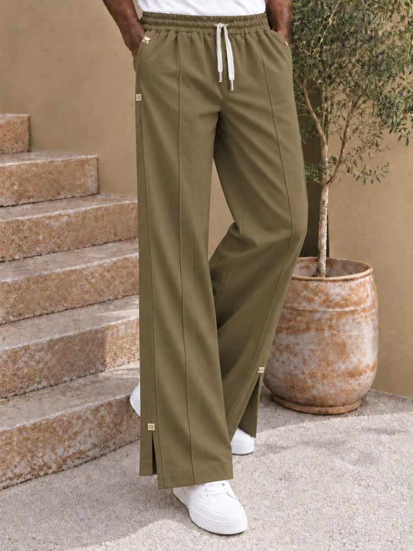 Pantalon large à cordon et fentes latérales
