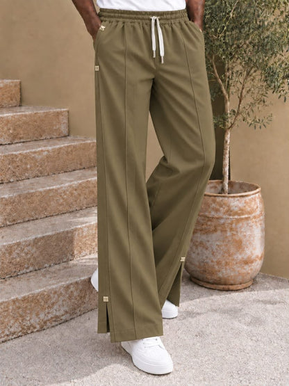 Pantalon large à cordon et fentes latérales