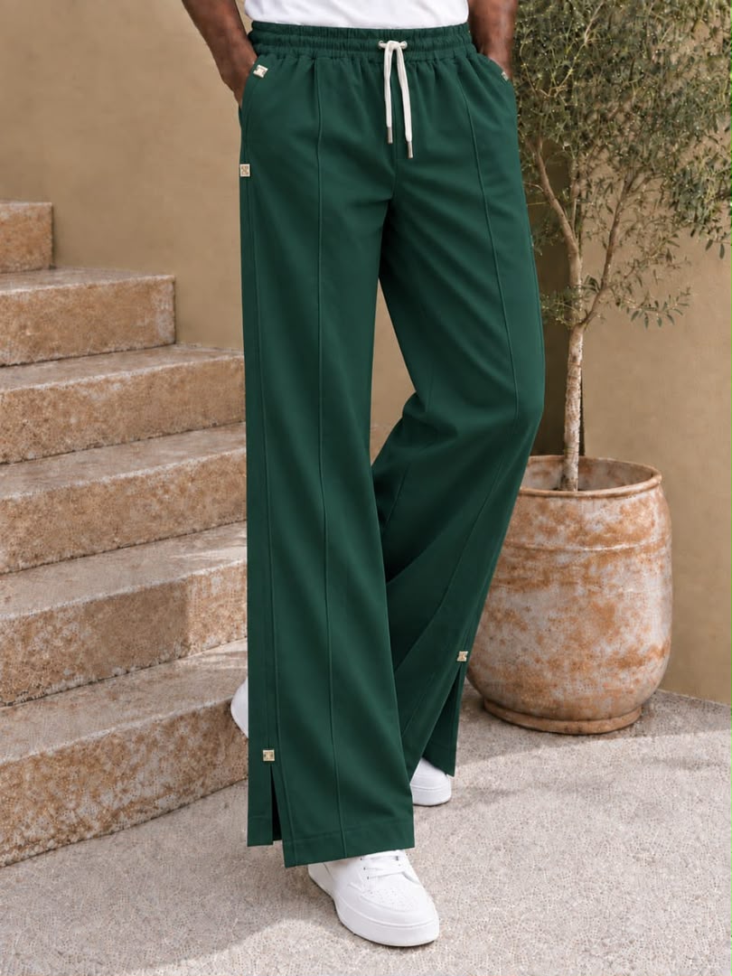 Pantalon large à cordon et fentes latérales