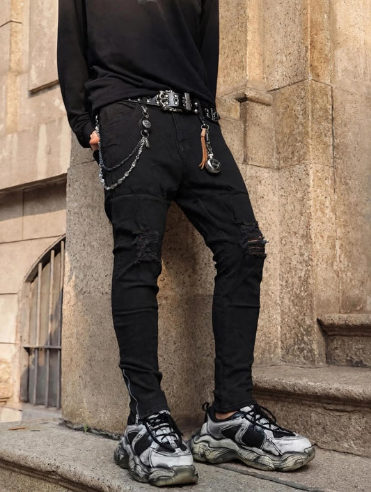 Jean skinny noir déchiré zip cheville homme — Tendressa