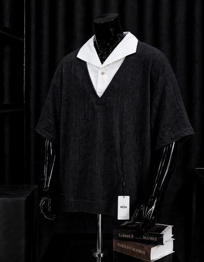 Polo Homme Oversize Texturé à Col Contrastant