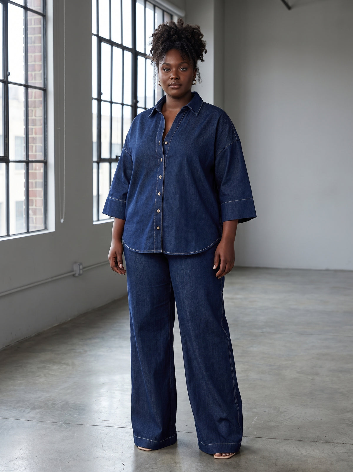 Ensemble en jean chemise oversize et pantalon large Tendressa - vue 3