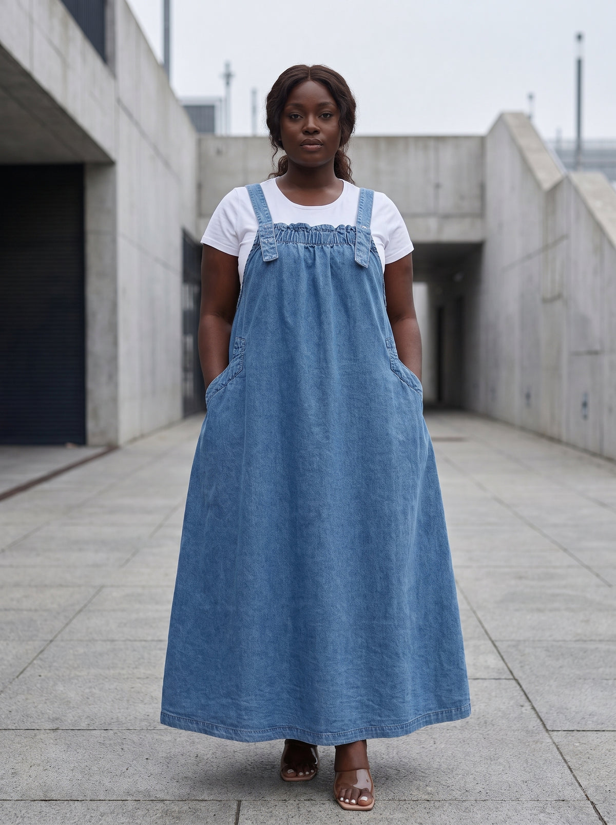 Salopette longue en jean à bustier froncé Tendressa - vue 2