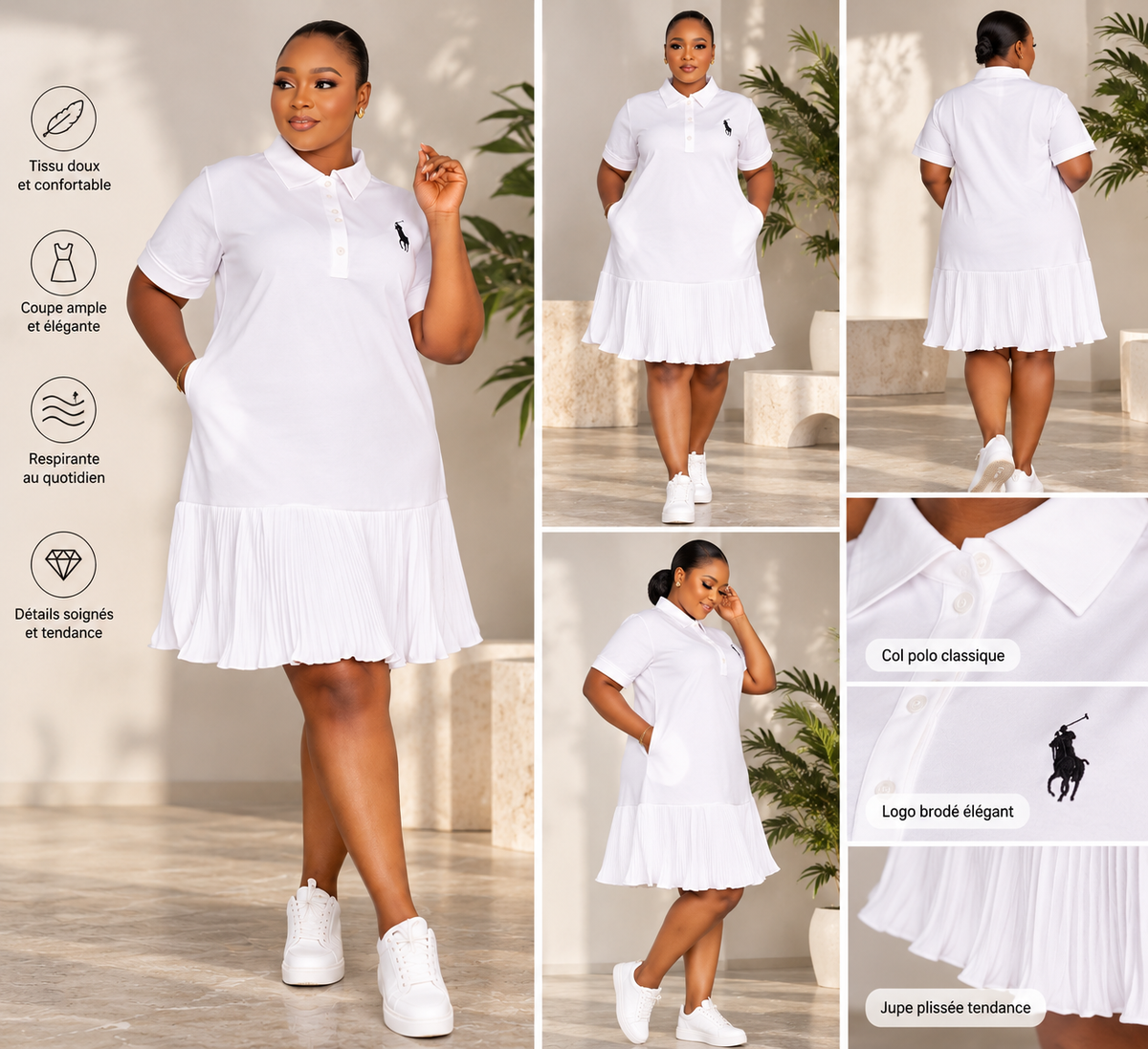 Robe Polo Plissée Bicolore – Élégance & Style Chic