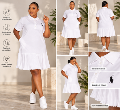 Robe Polo Plissée Bicolore – Élégance & Style Chic