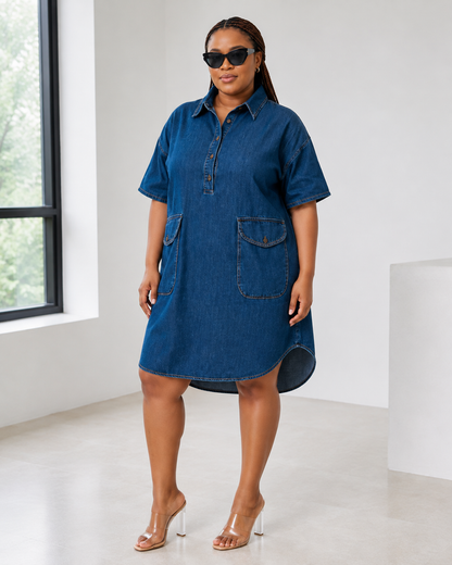 Robe chemise courte en jean, vue de face