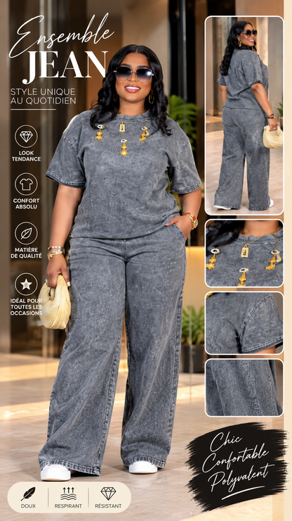 Ensemble Jean Gris Délavé – Style Chic & Décontracté