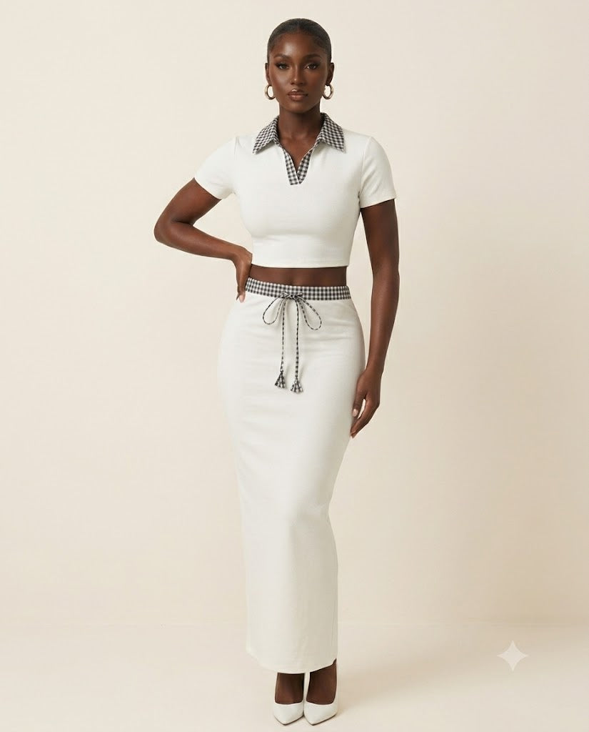Ensemble crop polo et jupe longue