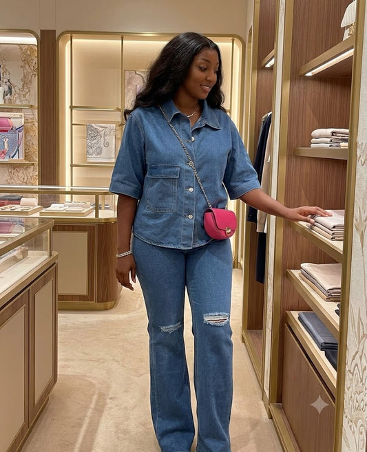 Ensemble chemise et jean large déchiré