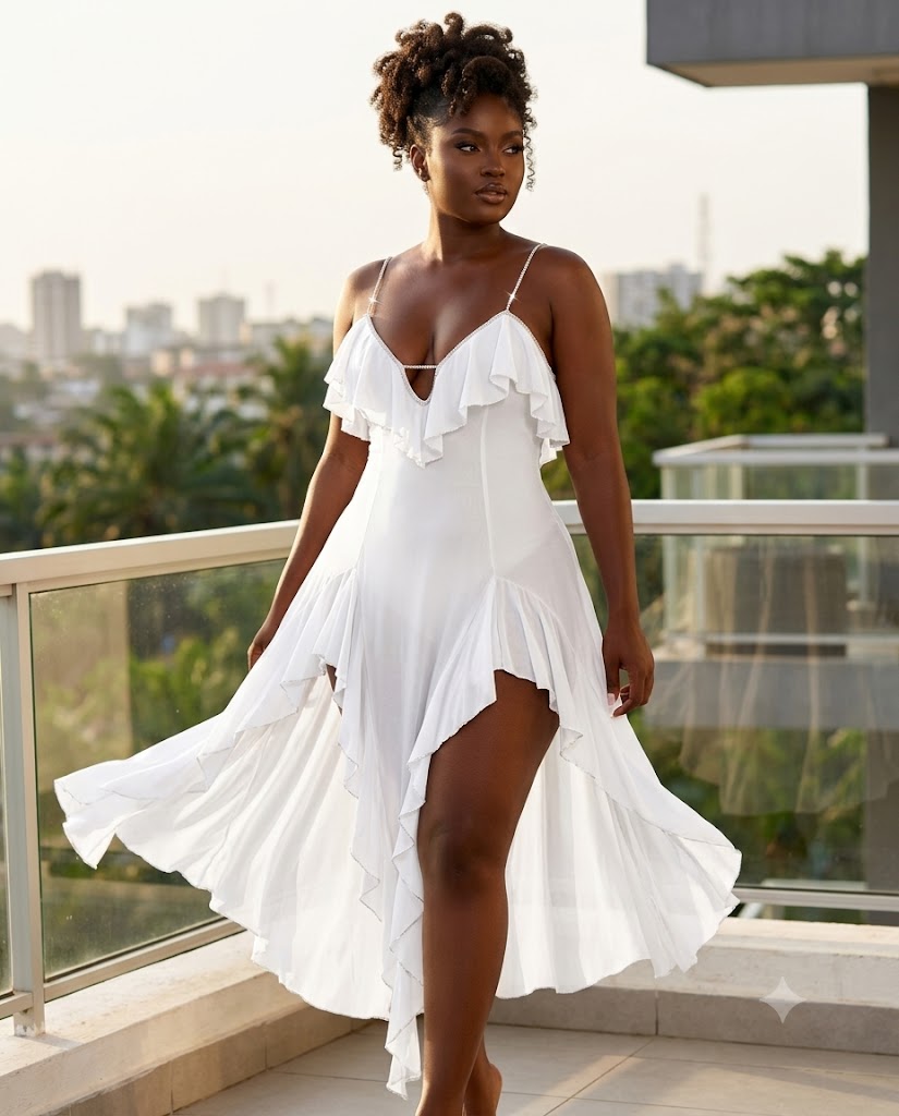 Nuisette blanche volants strass dos lacé — Tendressa