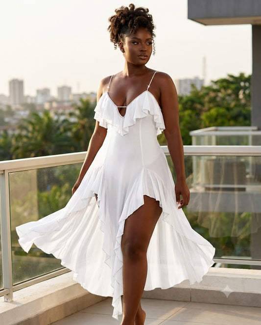 Nuisette blanche volants strass dos lacé — Tendressa