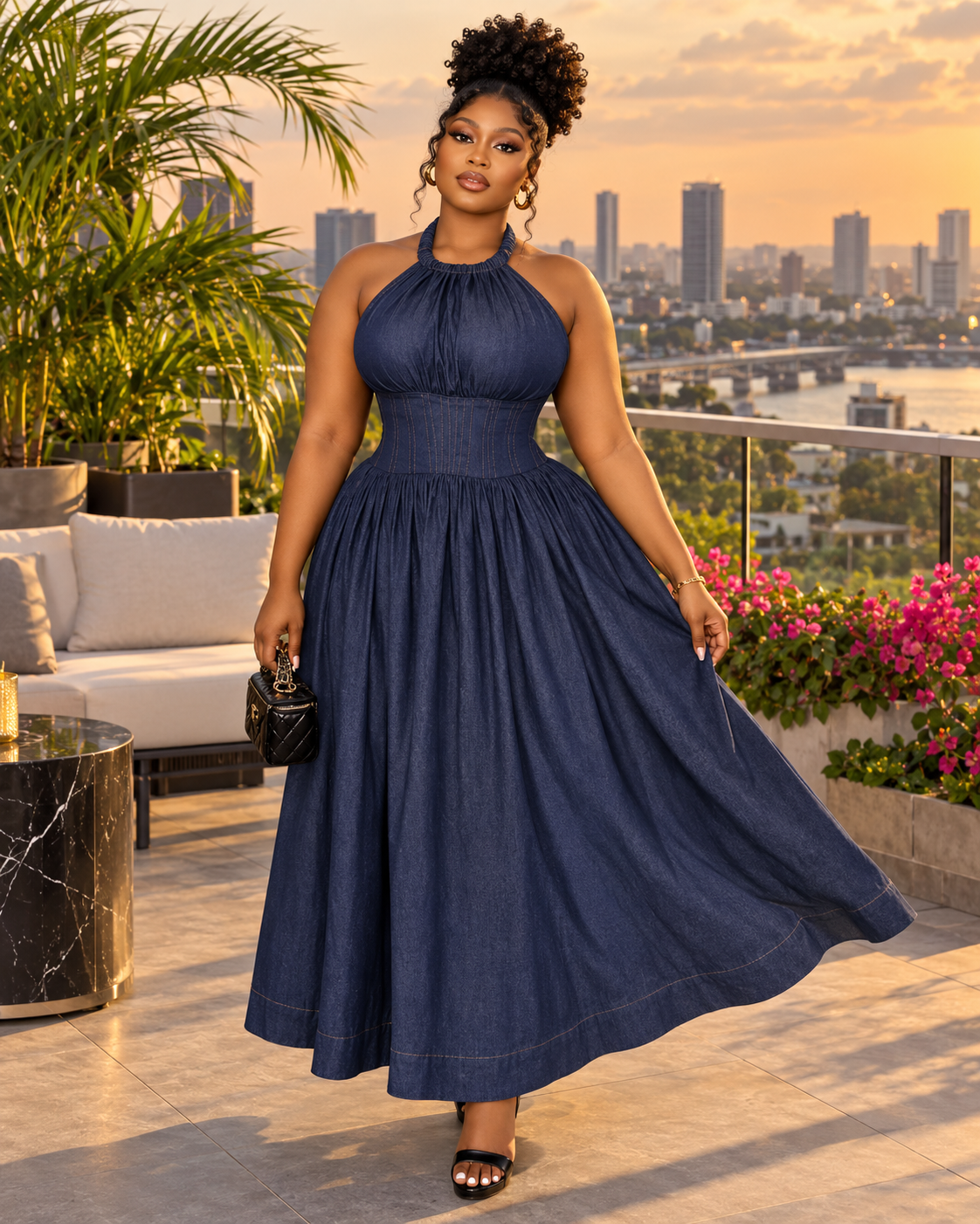 Robe longue en jean col américain Tendressa - vue 2