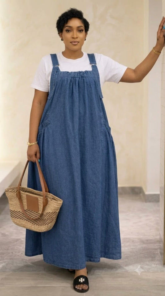 Robe salopette longue en jean