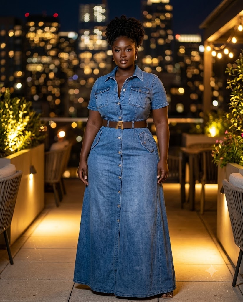 Robe chemise en jean boutonnée ceinturée