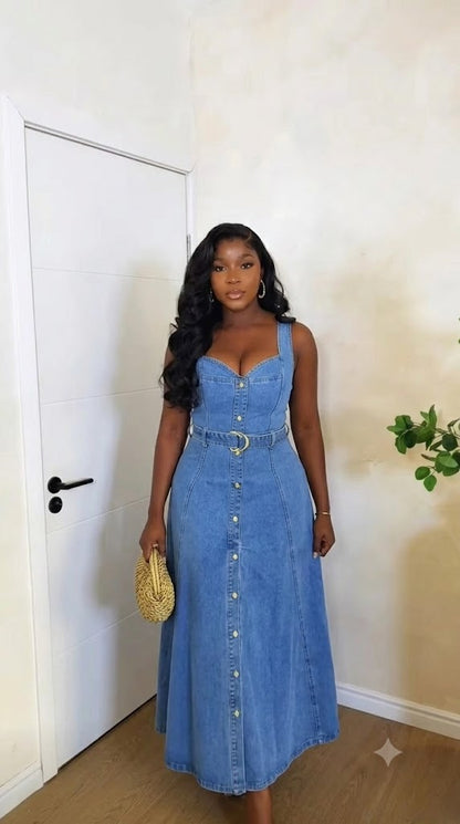 Robe en jean boutonnée à ceinture