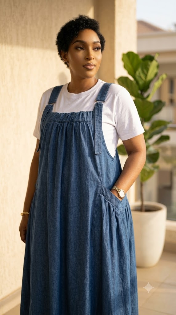 Robe salopette longue en jean