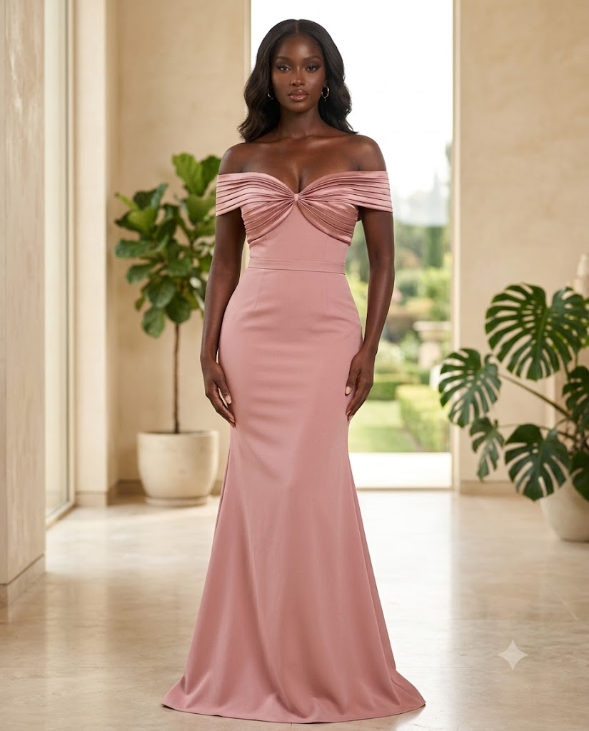 Robe longue bustier drapé épaules nues