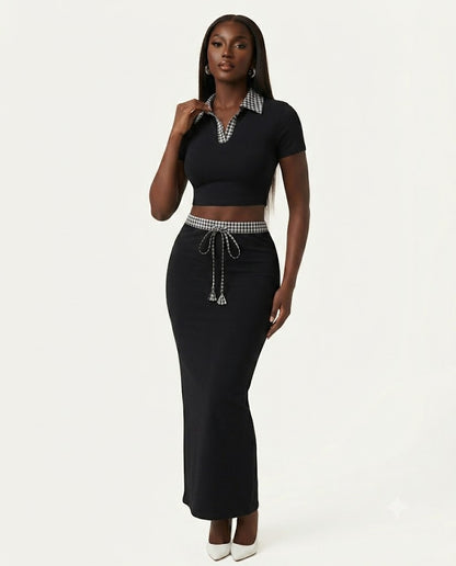 Ensemble crop polo et jupe longue