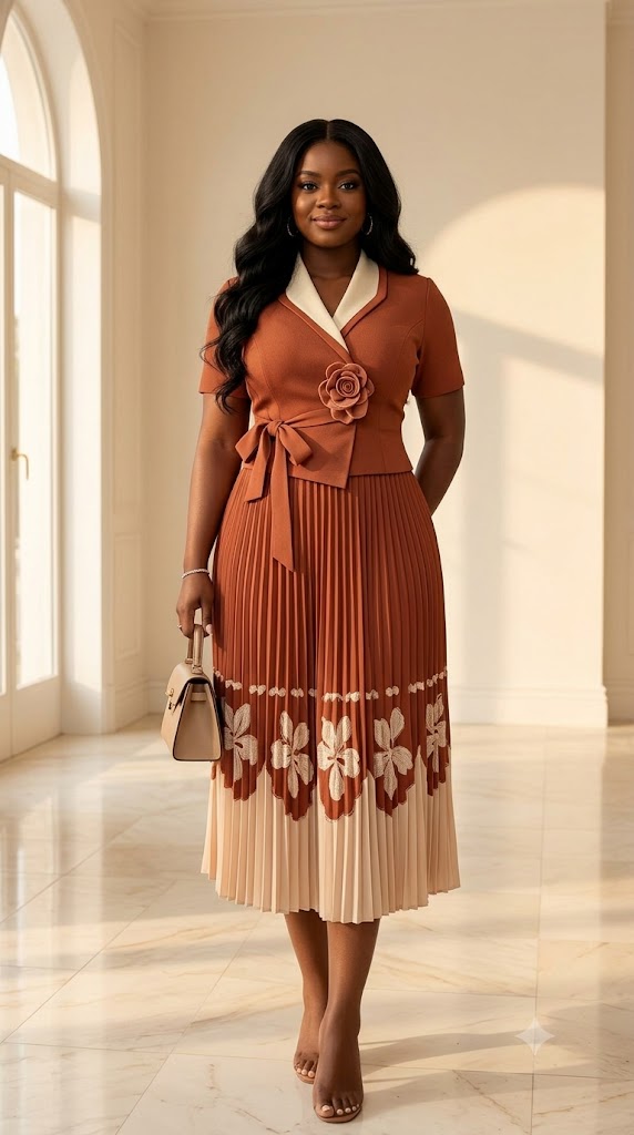 Robe plissée cache-cœur à broderies florales