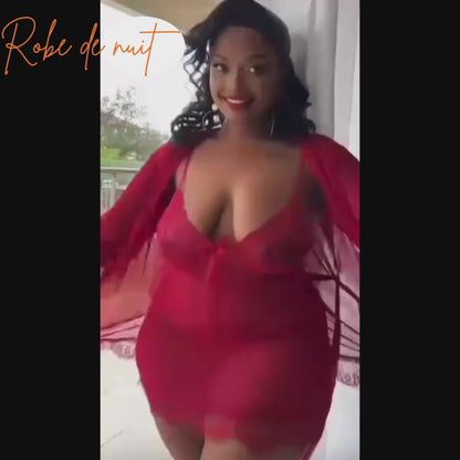 💋 Séduction Nocturne – Ensemble Robe de Nuit Rouge Élégante