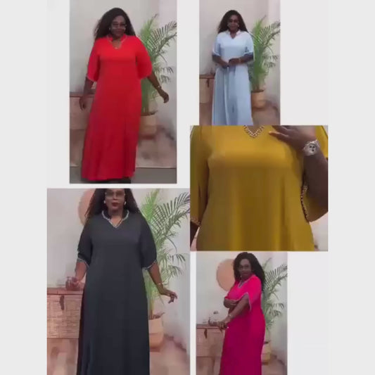 Robe Longue Élégante avec Finitions Perles – Confort & Style au Quotidien