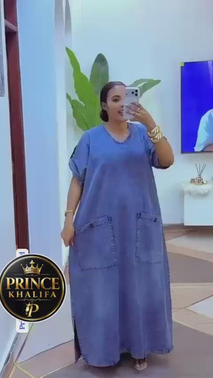 Robe longue en jean oversize à poches, Tendressa