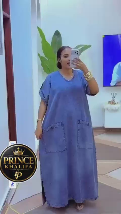 Robe longue en jean oversize à poches, Tendressa