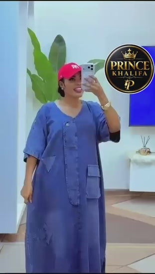 Robe longue en jean oversize à empiècements, Tendressa