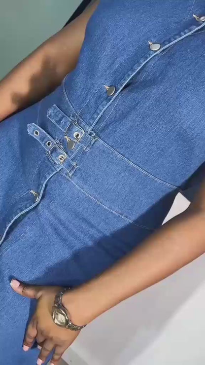 Robe longue en jean à double ceinture