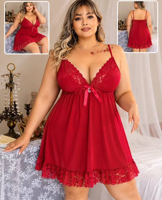 Nuisette rouge en dentelle avec nœud satin