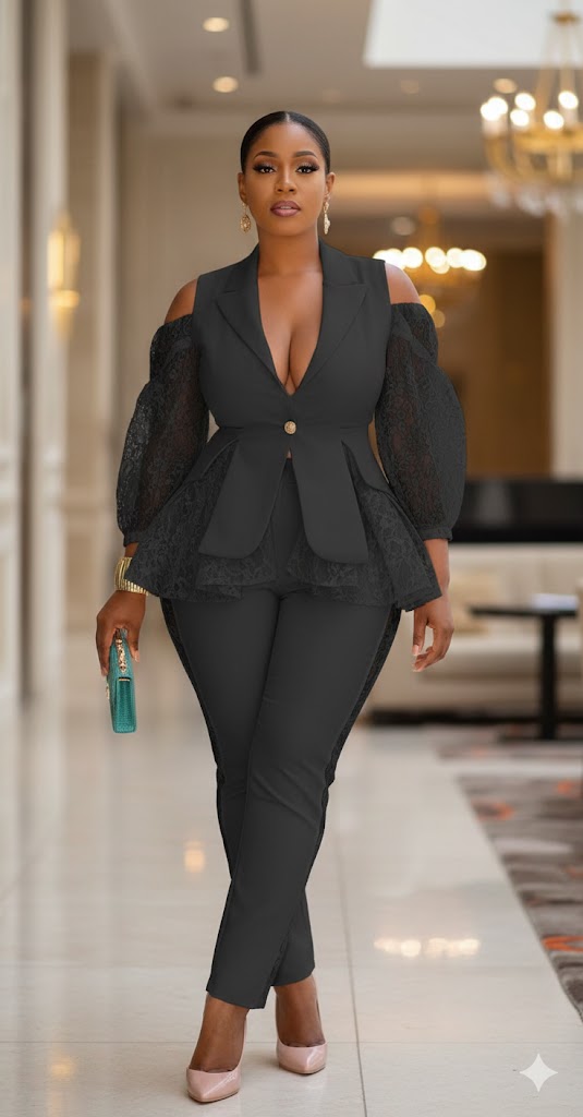 Ensemble Prestige Dentelle – Élégance Luxe en Noir & Blanc